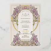 金ゴールドパープルヴィンテージウェディングウィリアム・モリス 箔招待状 (正面)