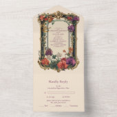 金ゴールドパープルヴィンテージフローラ結婚ズ オールインワン招待状 (内側)