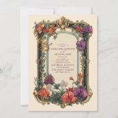 金ゴールドパープルヴィンテージフローラ結婚ズ 招待状 (正面)