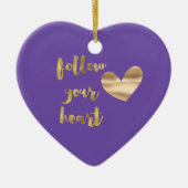 金ゴールドパープル後を追ハート セラミックオーナメント (正面)
