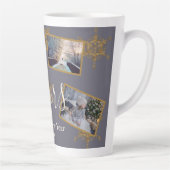 金ゴールドパープル応援スノーフレーク4写真ホリデー カフェラテマグ (右)