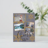 金ゴールドパープル応援スノーフレーク4写真ホリデー ポストカード (スタンド正面)