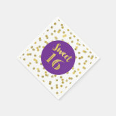 金ゴールドパープル紙吹雪スウィート16誕生日 スタンダードカクテルナプキン (角)