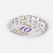 金ゴールドパープル紙吹雪応援から40年誕生日 ペーパープレート (アングル)