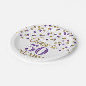 金ゴールドパープル紙吹雪応援から50年間の誕生日 ペーパープレート (アングル)