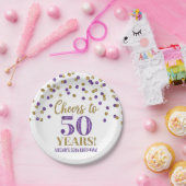 金ゴールドパープル紙吹雪応援から50年間の誕生日 ペーパープレート (パーティー)
