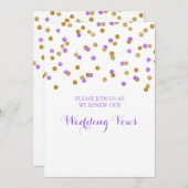 金ゴールドパープル紙吹雪誓願更新招待状 招待状 (正面/裏面)