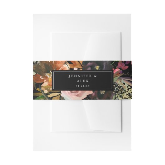 金ゴールドパープル素朴&赤面ピンクフローラ2 v2bブラック 招待状ベリーバンド (正面例)