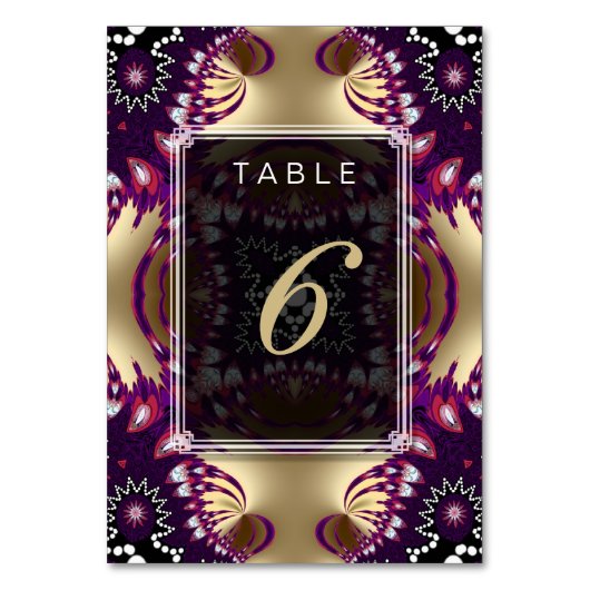 金ゴールドパープル結婚トライバルのメニュー+テーブル番号カード テーブルナンバー (正面)