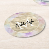 金ゴールドパープル絞り染めモノグラムコースター ラウンドペーパーコースター (アングル)