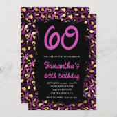 金ゴールドパープル絵を描ヒョウブラック60誕生日 招待状 (正面/裏面)