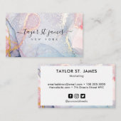 金ゴールドパープル絵画ウォーターカラー(ばちゃばちゃ)跳ねる 名刺 (正面/裏面)