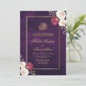 金ゴールドパープル華美フローライスラム結婚教徒 招待状 (スタンド正面)