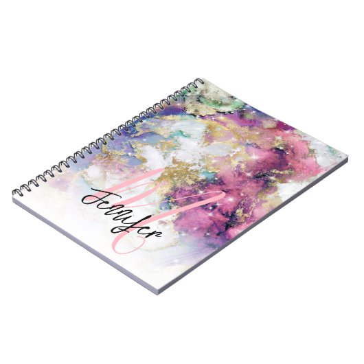 金ゴールドパープル銀河系宇宙モノグラムカスタム ノートブック (左側)