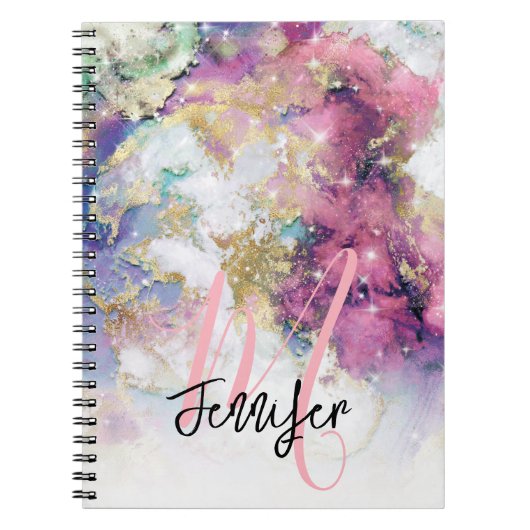 金ゴールドパープル銀河系宇宙モノグラムカスタム ノートブック (正面)
