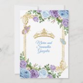 金ゴールドパープル&ブルーフローラクラウンツインキンセアニラ 招待状 (裏面)