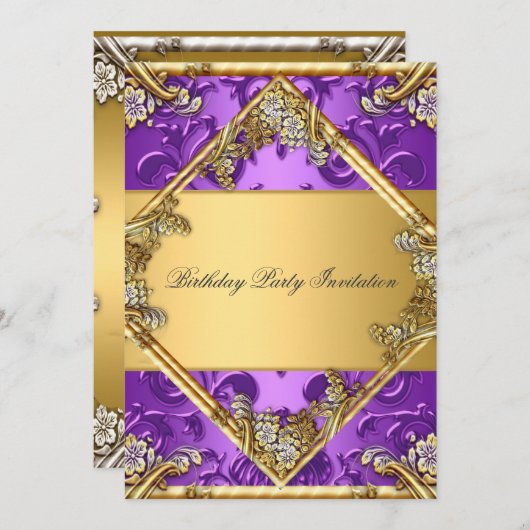 金ゴールドパープルAnyパーティの招待状金ゴールドパープル 招待状 (正面/裏面)