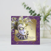 金ゴールドパープルSweet sixteenマスカレードパーティー 招待状 (スタンド正面)