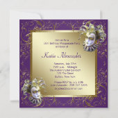 金ゴールドパープルSweet sixteenマスカレードパーティー 招待状 (裏面)
