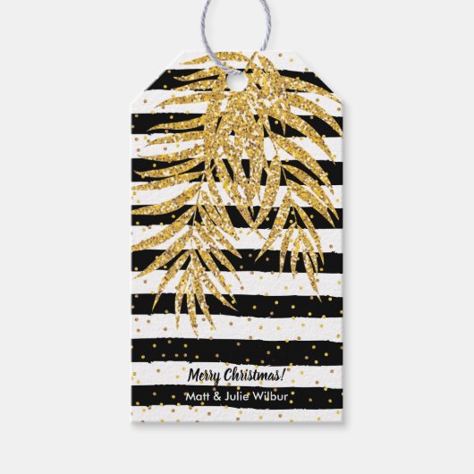 金ゴールドパームオンブラックとホワイトストライプズ ギフトタグ (正面)