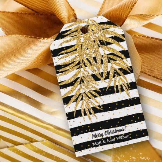 金ゴールドパームオンブラックとホワイトストライプズ ギフトタグ