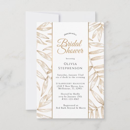 金ゴールドパームシンプルトロピカルブライダルシャワー招待状 招待状 (正面)