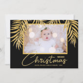 金ゴールドパームズブラックトロピカルクリスマスフォト シーズンカード (正面)