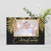 金ゴールドパームズブラックトロピカルクリスマスフォト シーズンカード (スタンド正面)