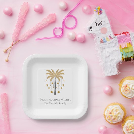 金ゴールドパームツリーウォームホリデーウィッシュパーティー ペーパープレート (パーティー)
