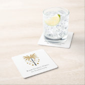 金ゴールドパームツリーウォームホリデーウィッシュ スクエアペーパーコースター (インサイチュ)