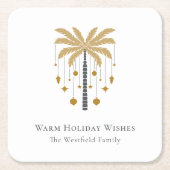 金ゴールドパームツリーウォームホリデーウィッシュ スクエアペーパーコースター (正面)