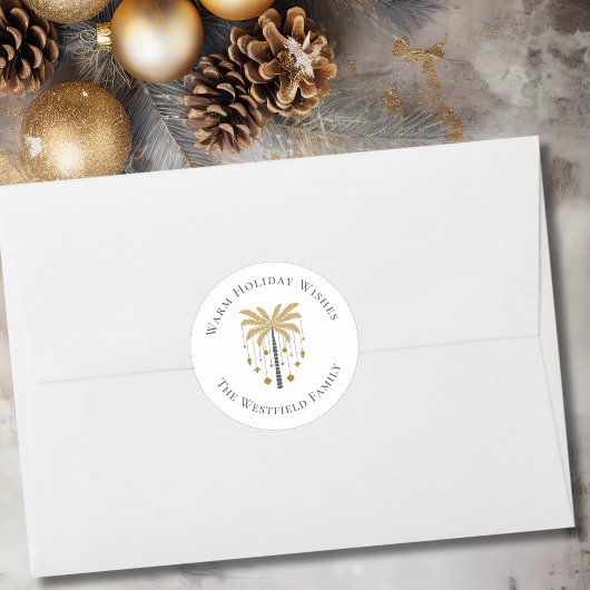 金ゴールドパームツリーウォームホリデーウィッシュ ラウンドシール