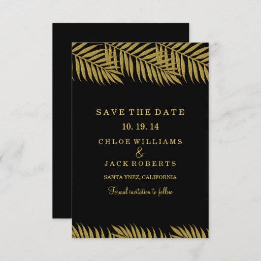 金ゴールドパームツリートロピカルウェディング日付を保存 セーブザデート (正面/裏面)