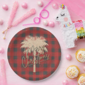 金ゴールドパームツリーレッドバッファロープレイドクリスマス ペーパープレート (パーティー)