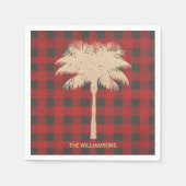 金ゴールドパームツリーレッドバッファロープレイド スタンダードカクテルナプキン (正面)