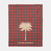 金ゴールドパームツリーレッドバッファロープレイド フリースブランケット (正面)