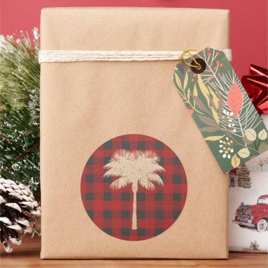 金ゴールドパームツリーレッドバッファロープレイド ラウンドシール (クリスマス)