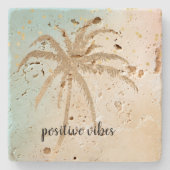 金ゴールドパームツリー紙吹雪アクアピンククリーム絞り染め ストーンコースター (正面)