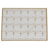 金ゴールドパームパーソナライズされたクロス《キリスト教》洗礼式や命名式バプテスマ ラージペーパーバッグ (正面)