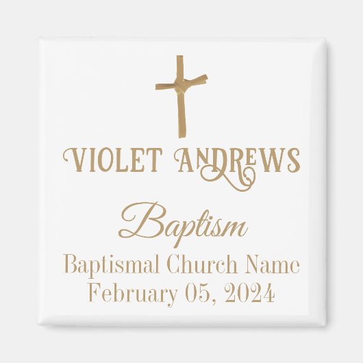 金ゴールドパームパーソナライズされたクロス マグネット (正面)