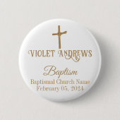 金ゴールドパームパーソナライズされたクロス 缶バッジ (正面)