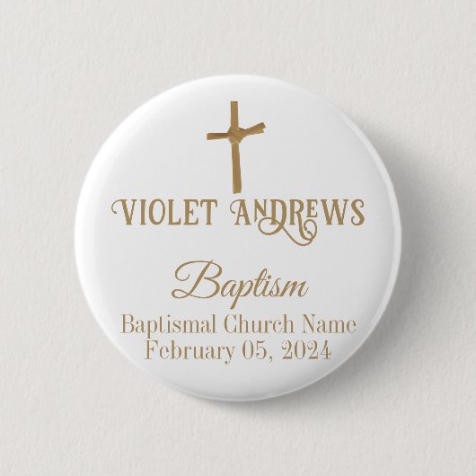 金ゴールドパームパーソナライズされたクロス 缶バッジ (正面)