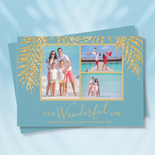 金ゴールドパームフォトコラージュクリスマス シーズンカード