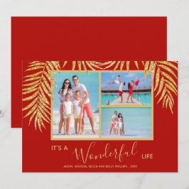 金ゴールドパームフォトコラージュクリスマス シーズンカード