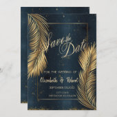 金ゴールドパーム葉ビーチ結婚式保存日付 セーブザデート (正面/裏面)