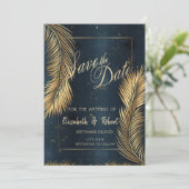 金ゴールドパーム葉ビーチ結婚式保存日付 セーブザデート (スタンド正面)