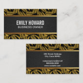 金ゴールドパーム葉 |ブラックレザー金ゴールドトリム 名刺 (正面/裏面)