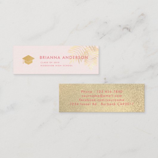 金ゴールドパーム離れツリー卒業式の挿入ネームカード スキニー名刺 (正面/裏面)