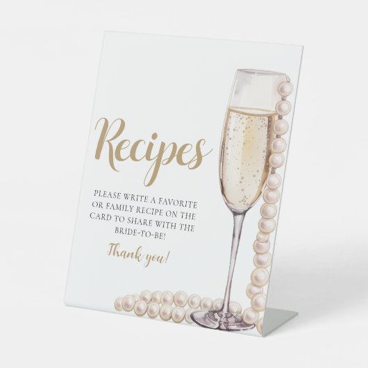 金ゴールドパールとプロセッコシャンパンレシピ標識 台座サイン (正面)