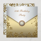 金ゴールドパールフローラ女性50th誕生日パーティー 招待状 (正面/裏面)